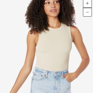 Abercrombie and Fitch Rib Crew Neck Bodysuit Tan